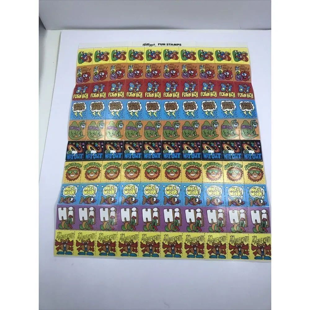 Kellogg's Cereal Fun Stamps Sheet Stickers Vintage 1980s. Rare